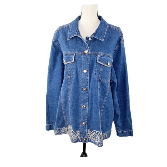 Maggie Sweet Women’s Crystal‎ Embellished Denim Jacket 3X - Picture 1 of 8